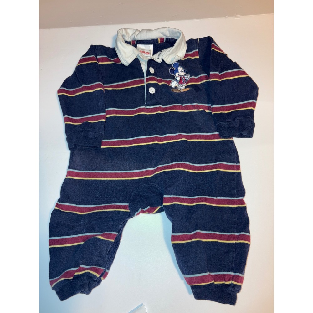 Vintage Disney Store Mickey Mouse‎ Baby Romper One Piece Polo Shirt Outfit 6M